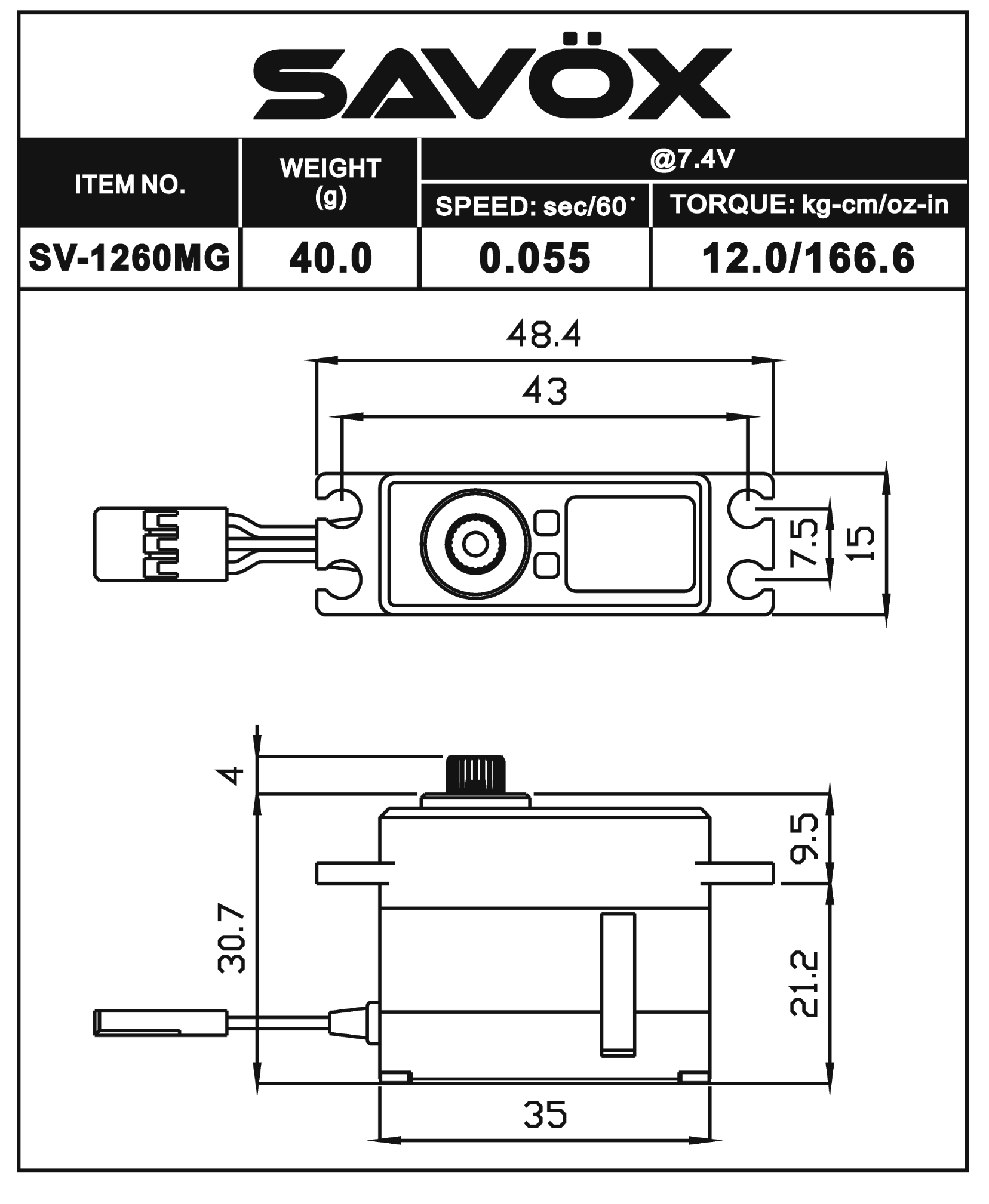 SV1260MG Mini Digital High Voltage Aluminum Case Servo 0.055sec / 167oz @ 7.4V