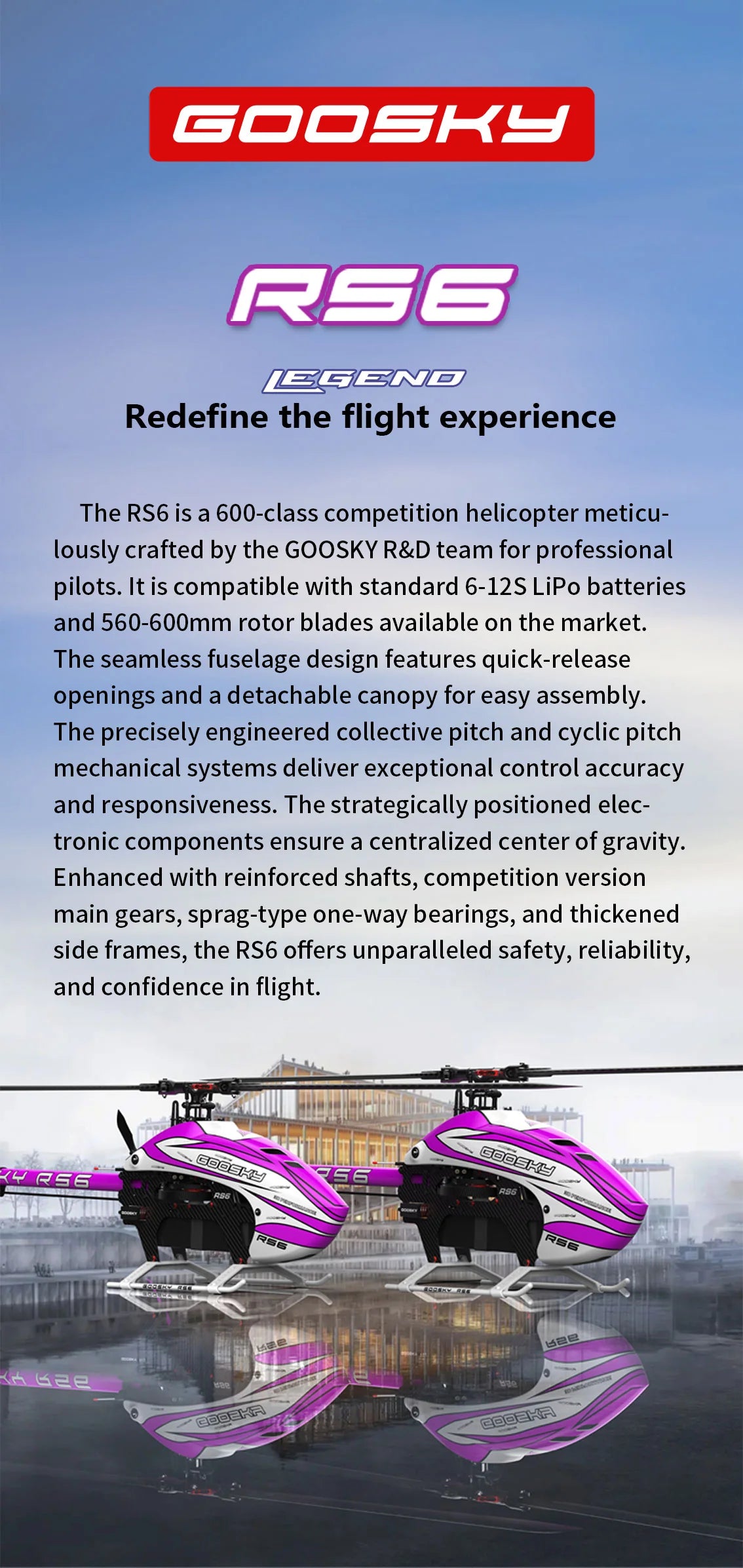 Goosky Legend RS6 Helicopter Kit w/o Blades - Orange (Unassembled)