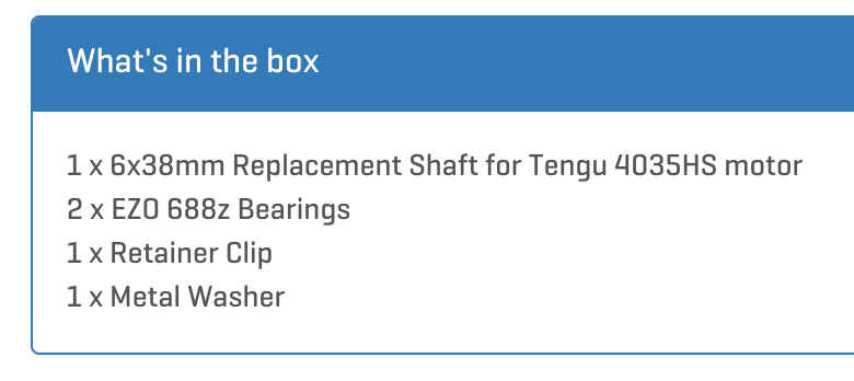 11746 SHAFT & BEARING KIT FOR TENGU 4035HS (6X38)