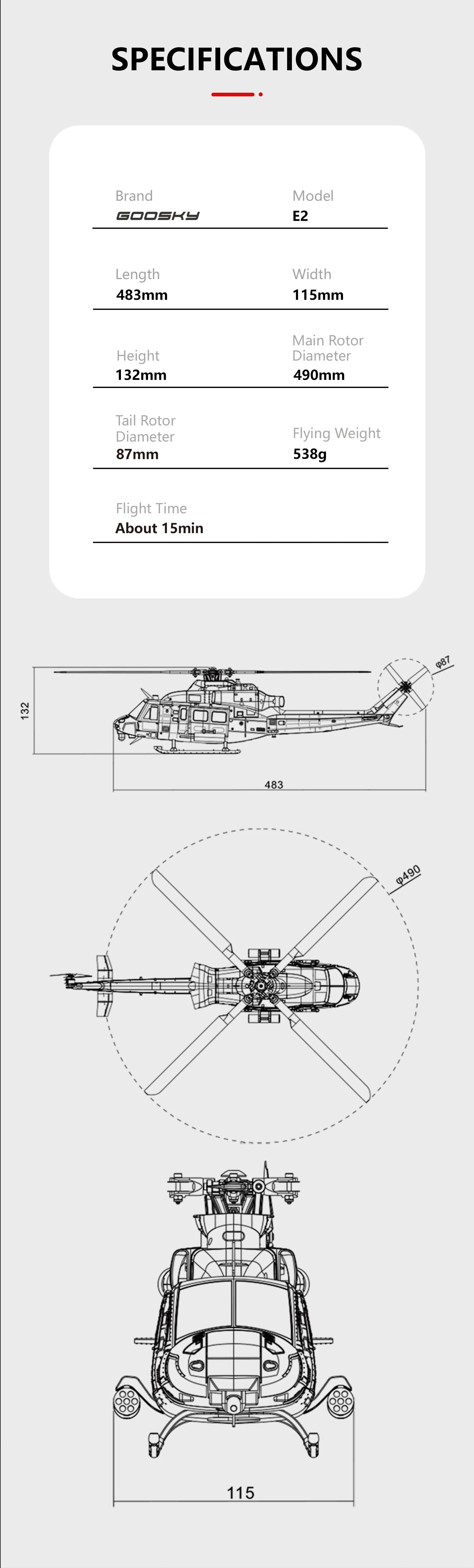 Goosky E2 UH-1Y Venom BNF Helicopter