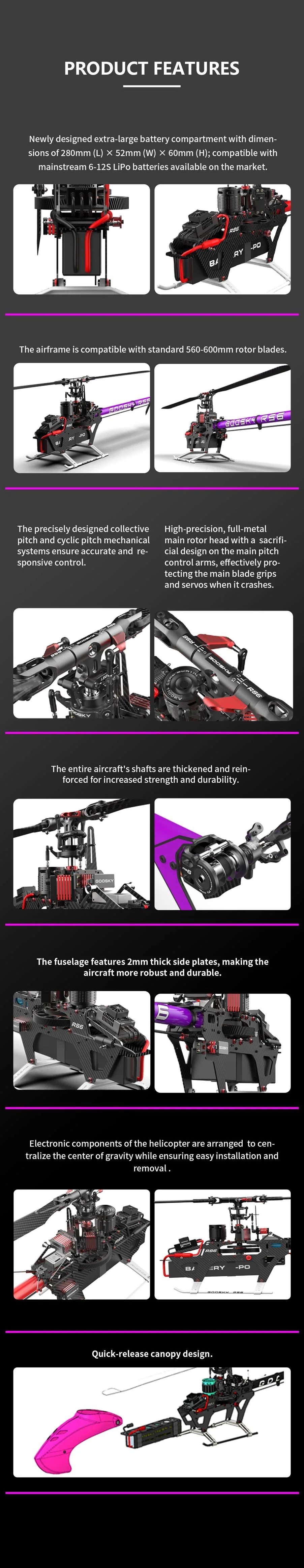 Goosky Legend RS6 Helicopter Kit w/o Blades - Orange (Unassembled)